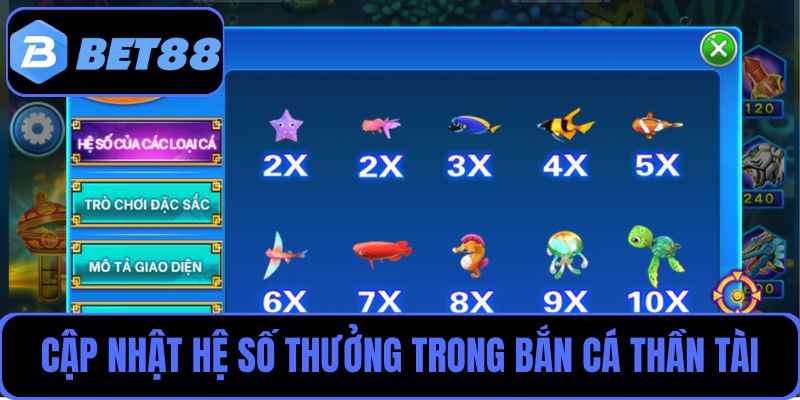 Cập nhật chi tiết về các hệ số thưởng của sinh vật trong bắn cá Thần Tài