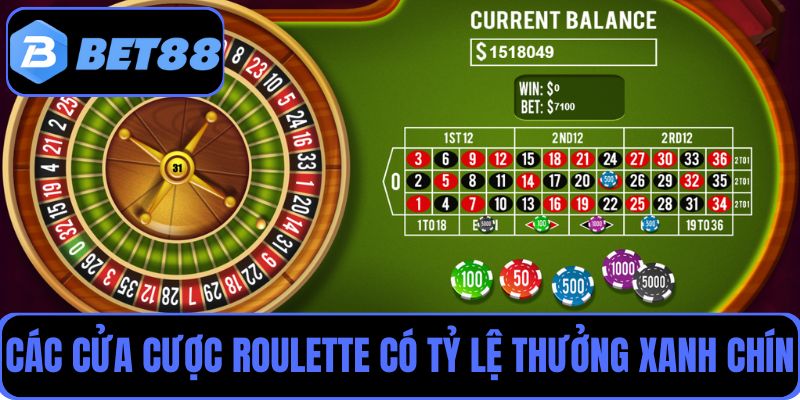 Khám phá chi tiết các cửa cược Roulette với tỷ lệ thưởng xanh chín